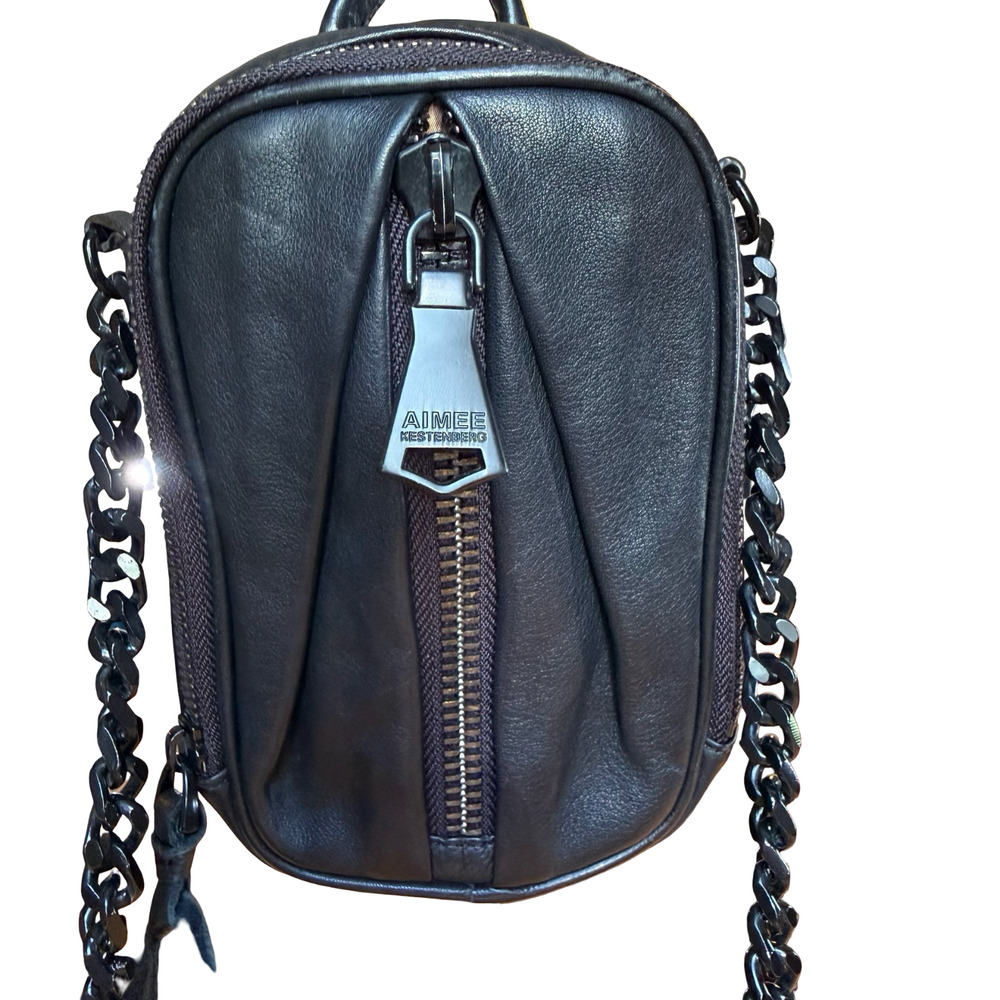 Aimee Kestenberg Black Small Leather Chain Crossbody Shoulder Bag Purse Handbag - Picture 2 of 14